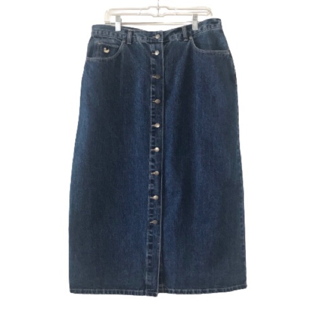 Vintage 100% Cotton Button Front Denim Midi Skirt